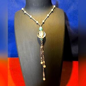 Elegant Pearl and Turquoise 30 Inch Necklace